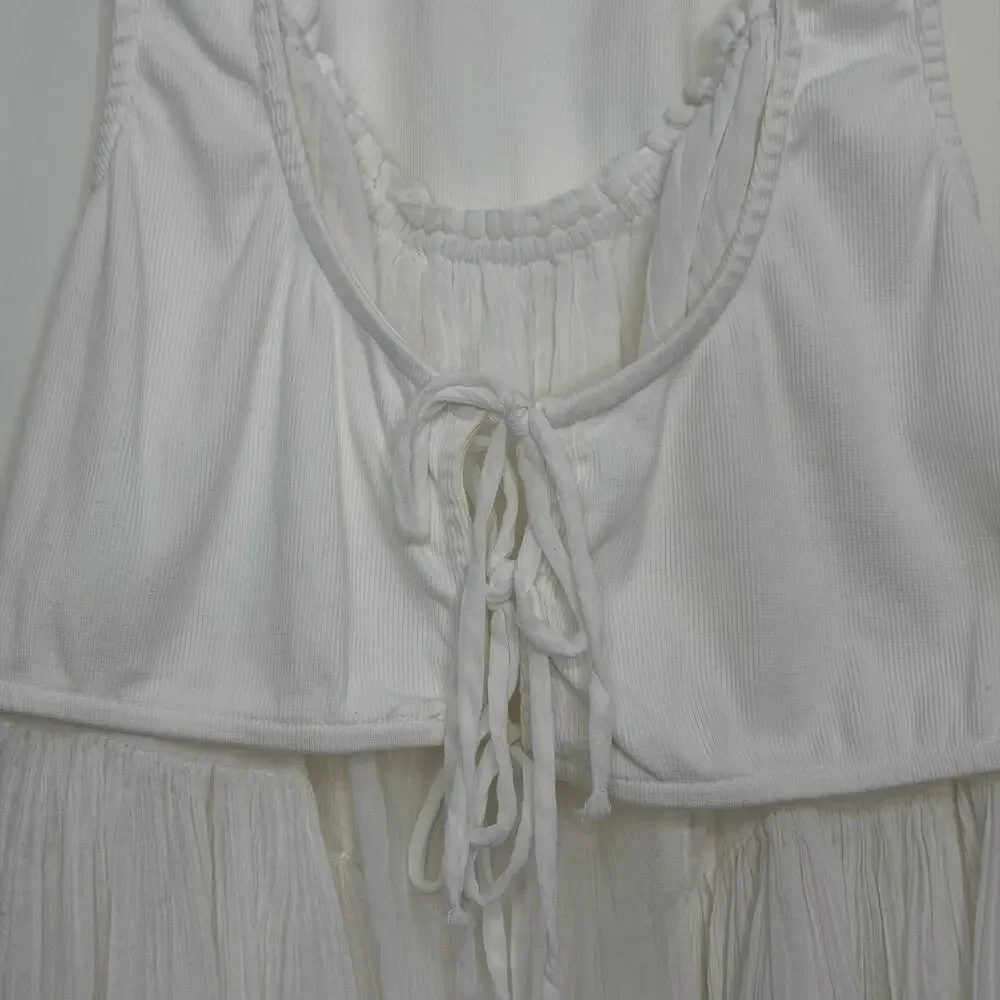 Free People Free-est Babydoll Layered Tank Top Ivory White Size Medium Cotton